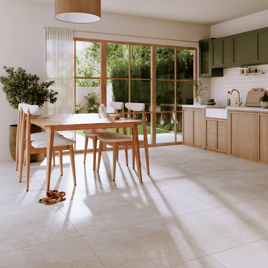 Carmo stone ivory tiles in matt porcelain surface design
