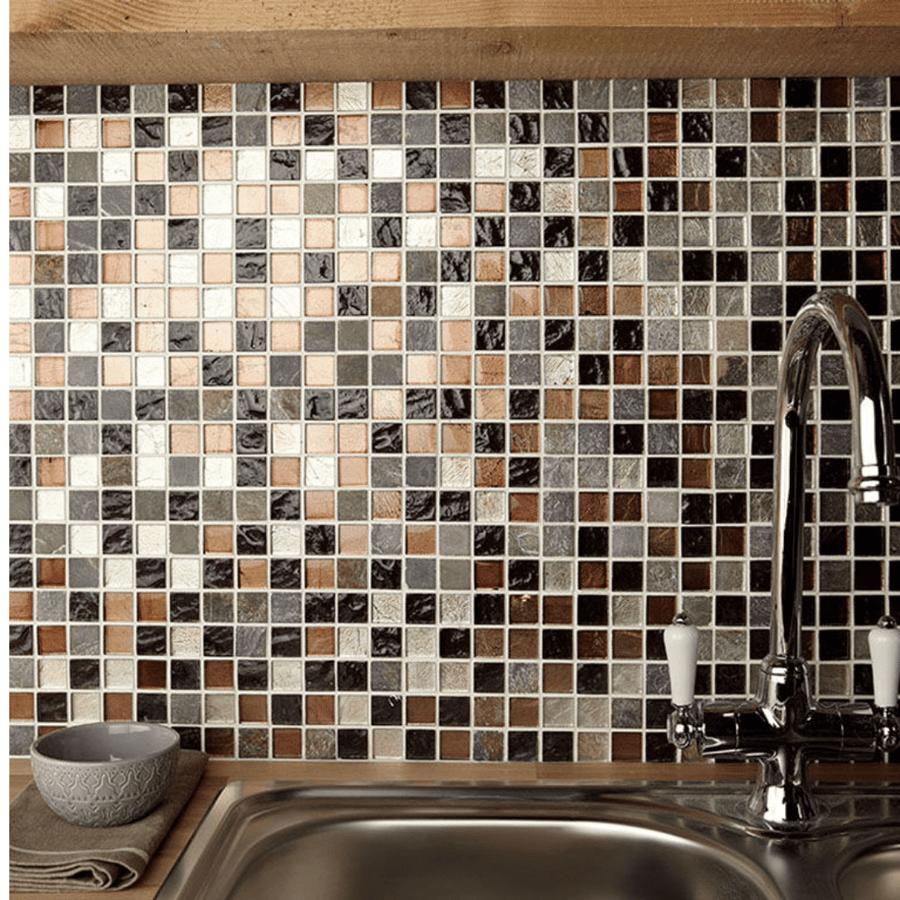 Cascade brown glass and stone mixed finish wall mosaic