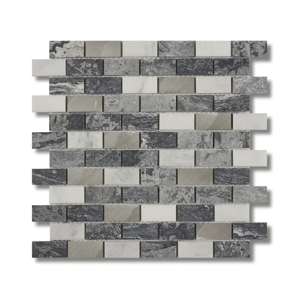 Grey stone metal mixed finish brick wall mosaic