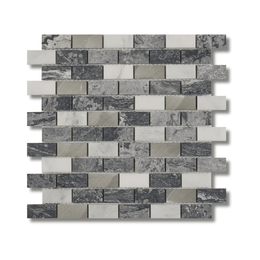 Grey stone metal mixed finish brick wall mosaic