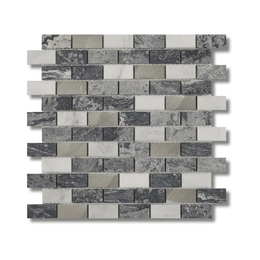 Grey stone metal mixed finish brick wall mosaic