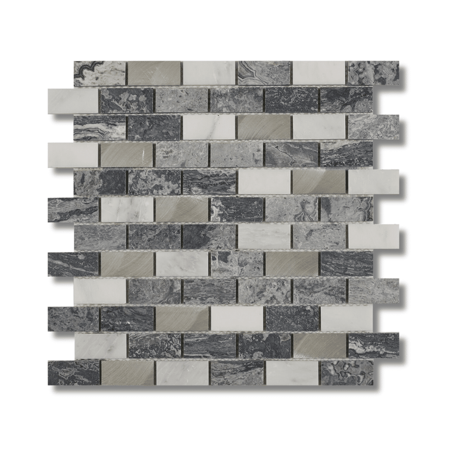 Grey stone metal mixed finish brick wall mosaic