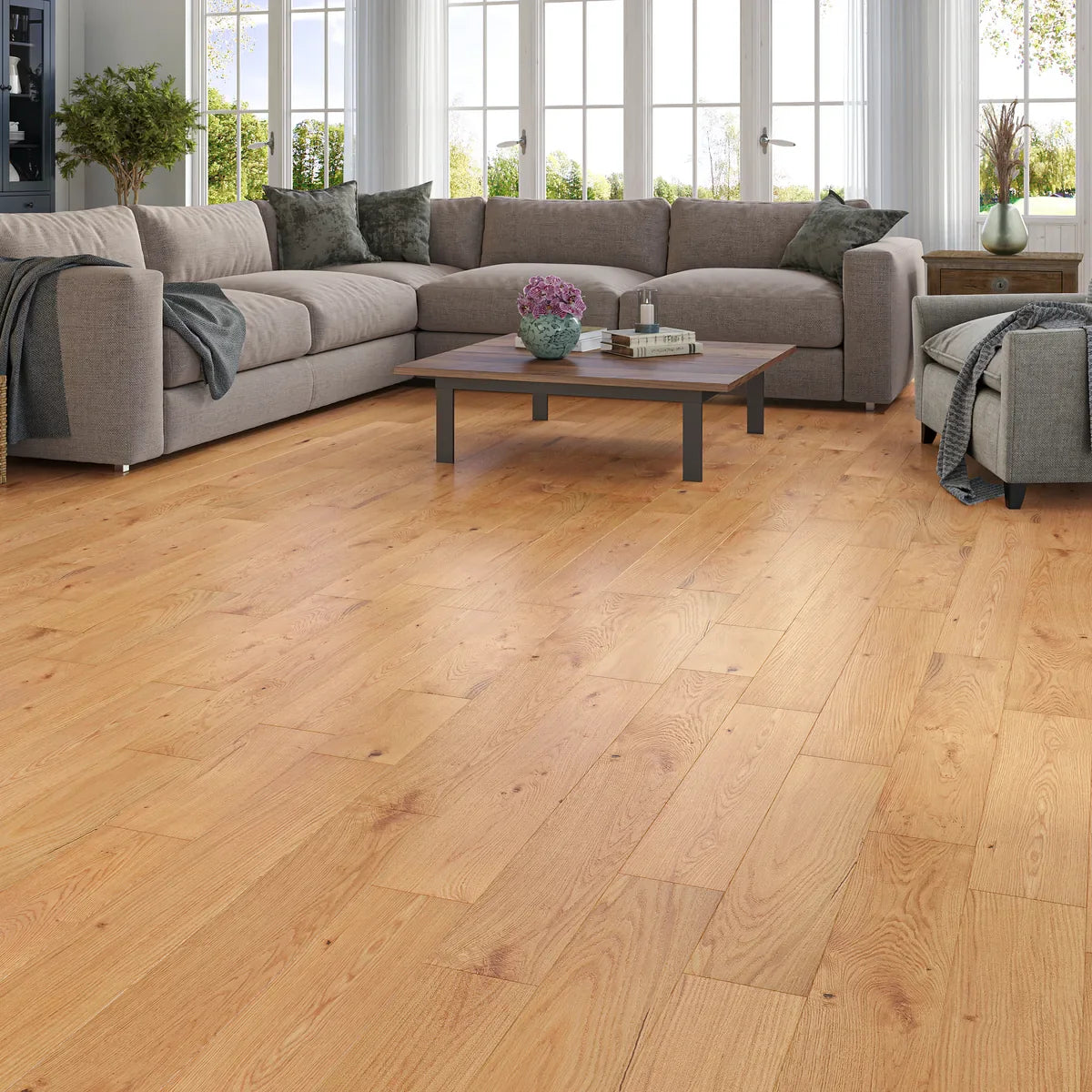 Kingsbarn Natural Oak Engineered Wood Flooring in a room setting