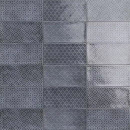 Gloss ceramic tile with blue decorative pattern