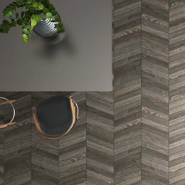Wood effect porcelain chevron tile