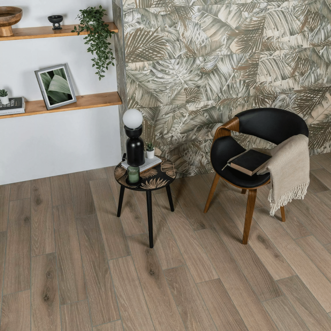 Smooth matt porcelain tiles offering natural wood appearance