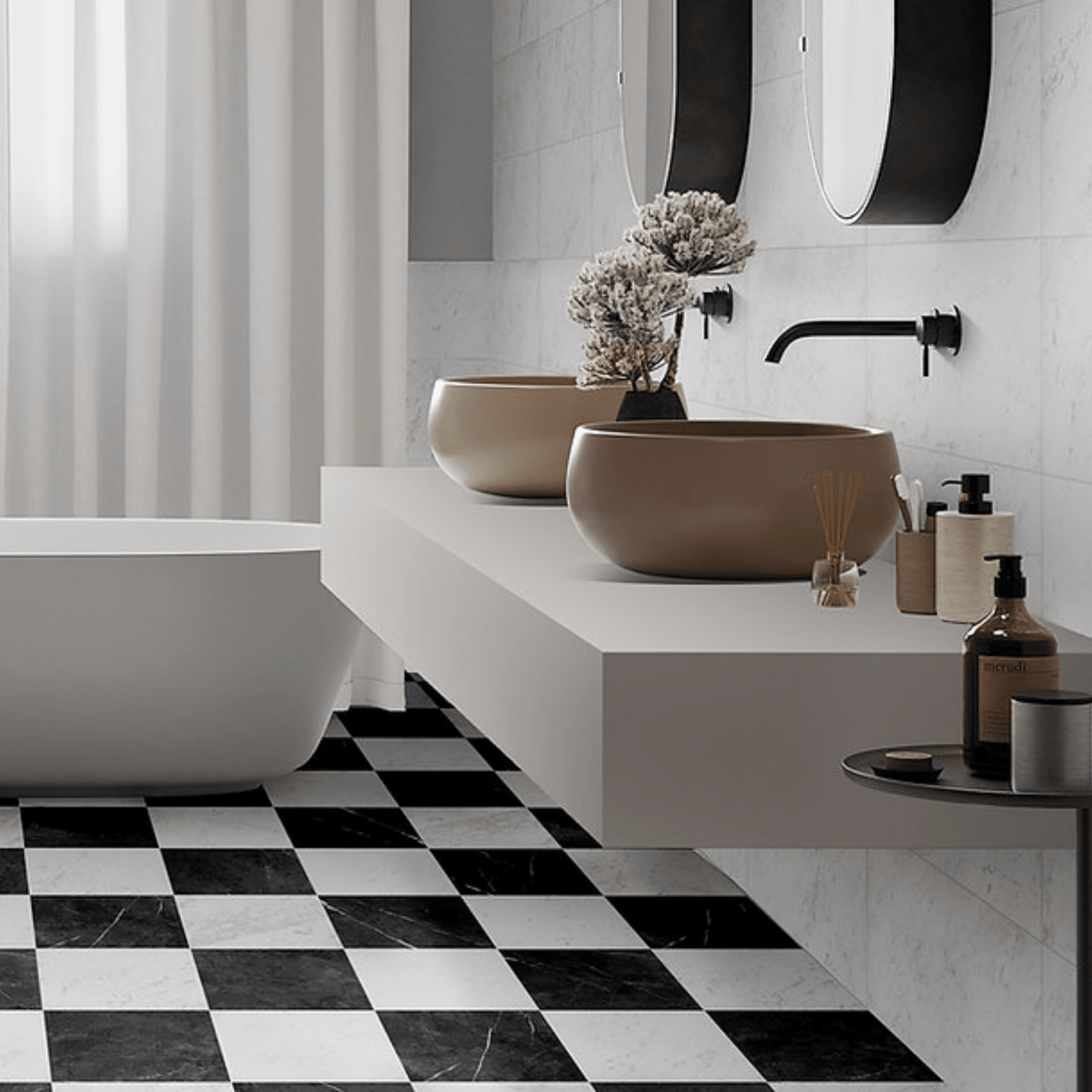 Black porcelain floor tile with white veins