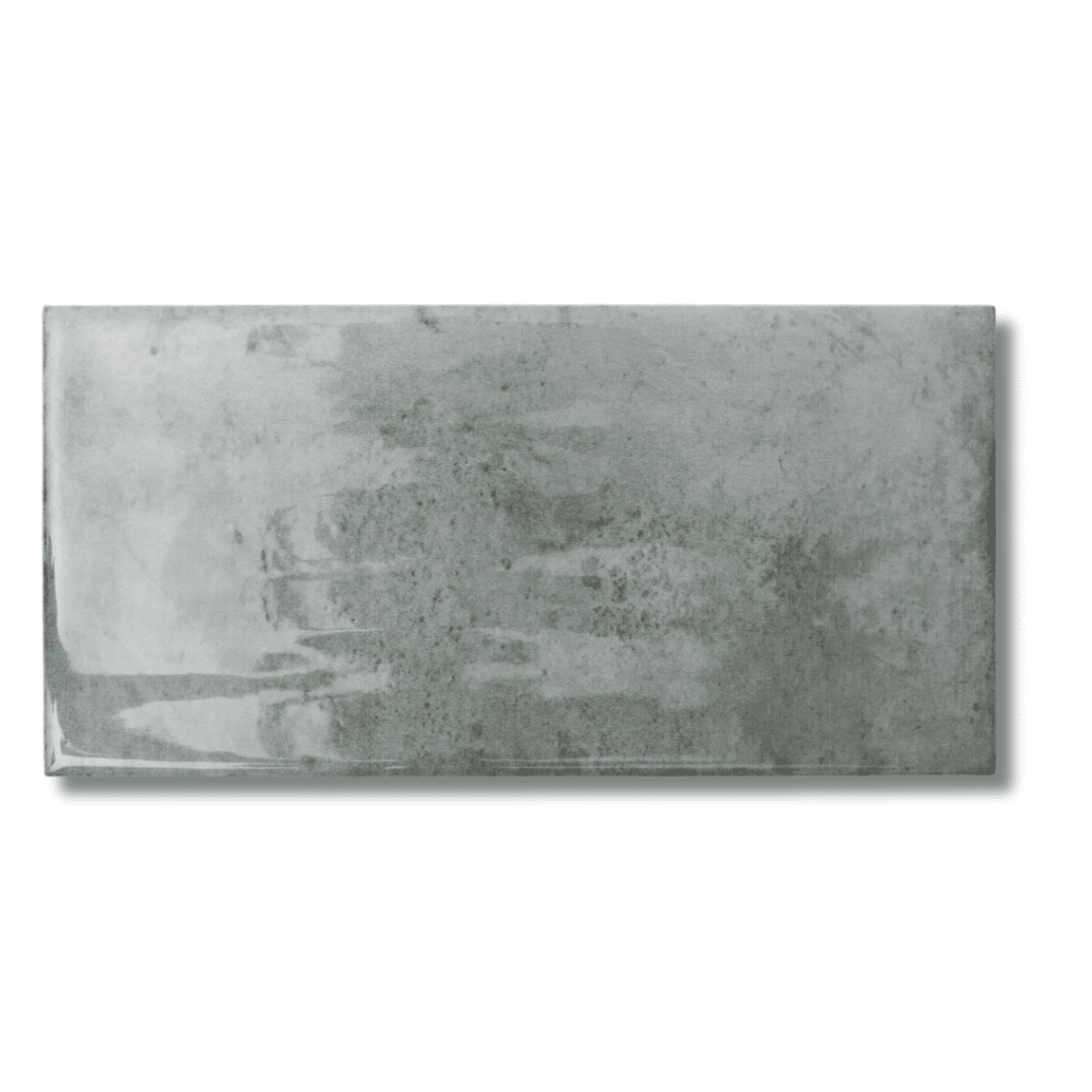 Green ceramic metro tiles with glossy reflective finish