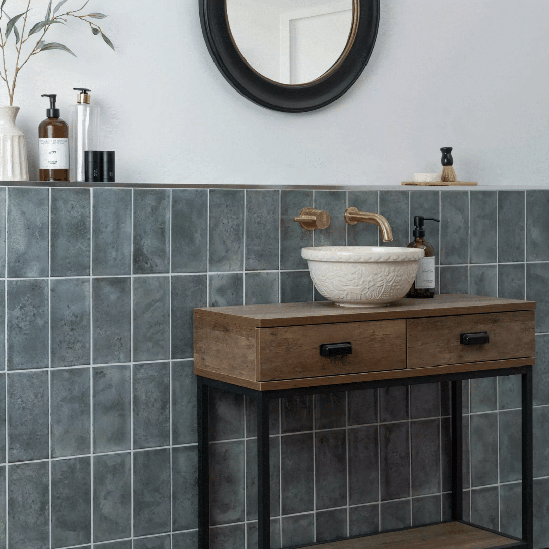 Glossy ceramic metro tiles in bold green colour