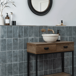 Glossy ceramic metro tiles in bold green colour