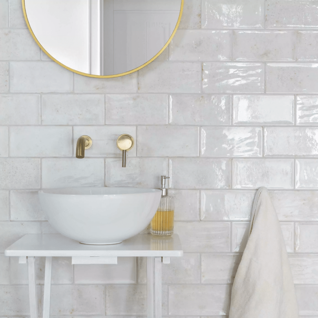 Clemence White gloss ceramic metro wall tile design