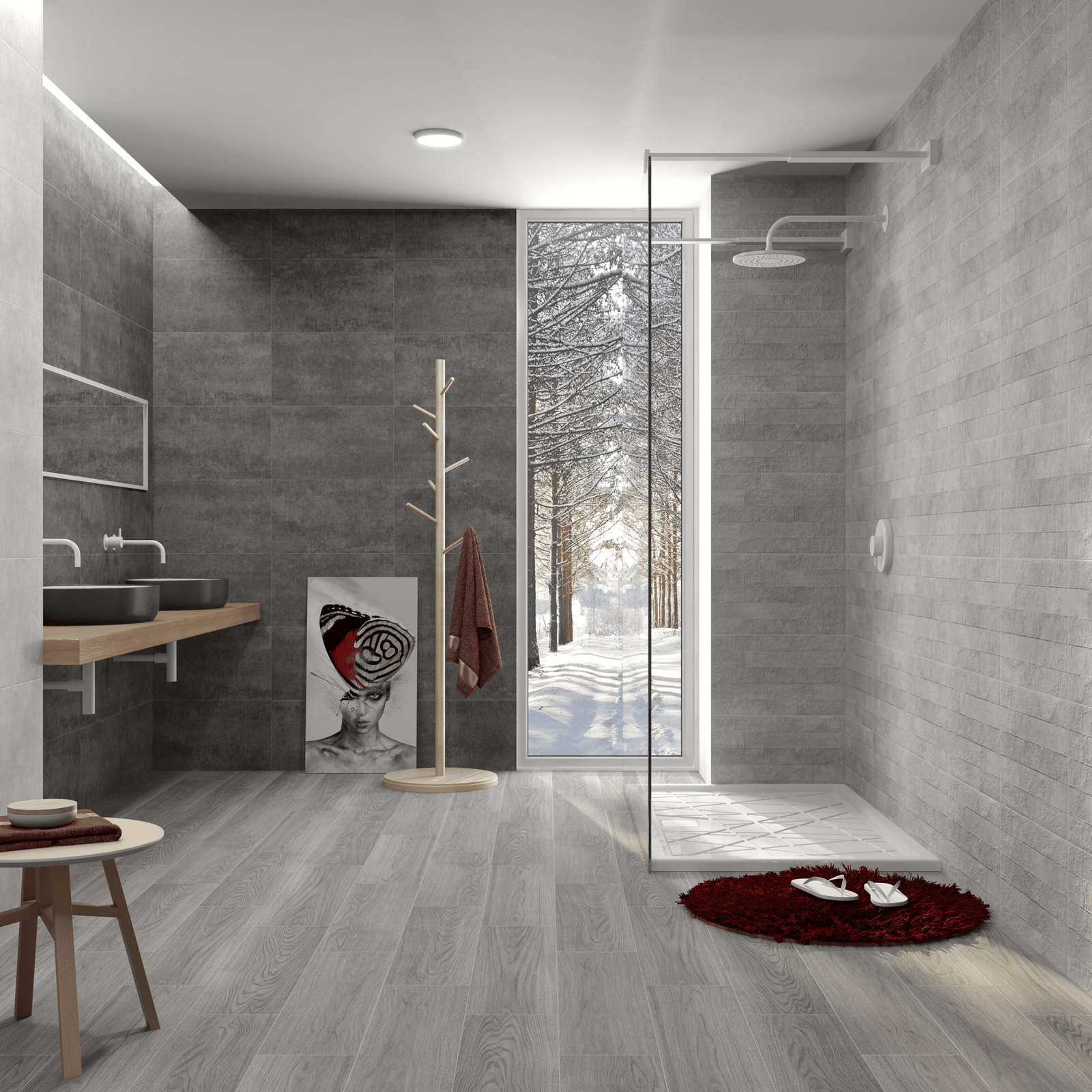 Decorative matt wall tile grey