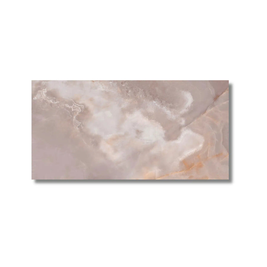 Oni Coral tile close-up showcasing polished finish