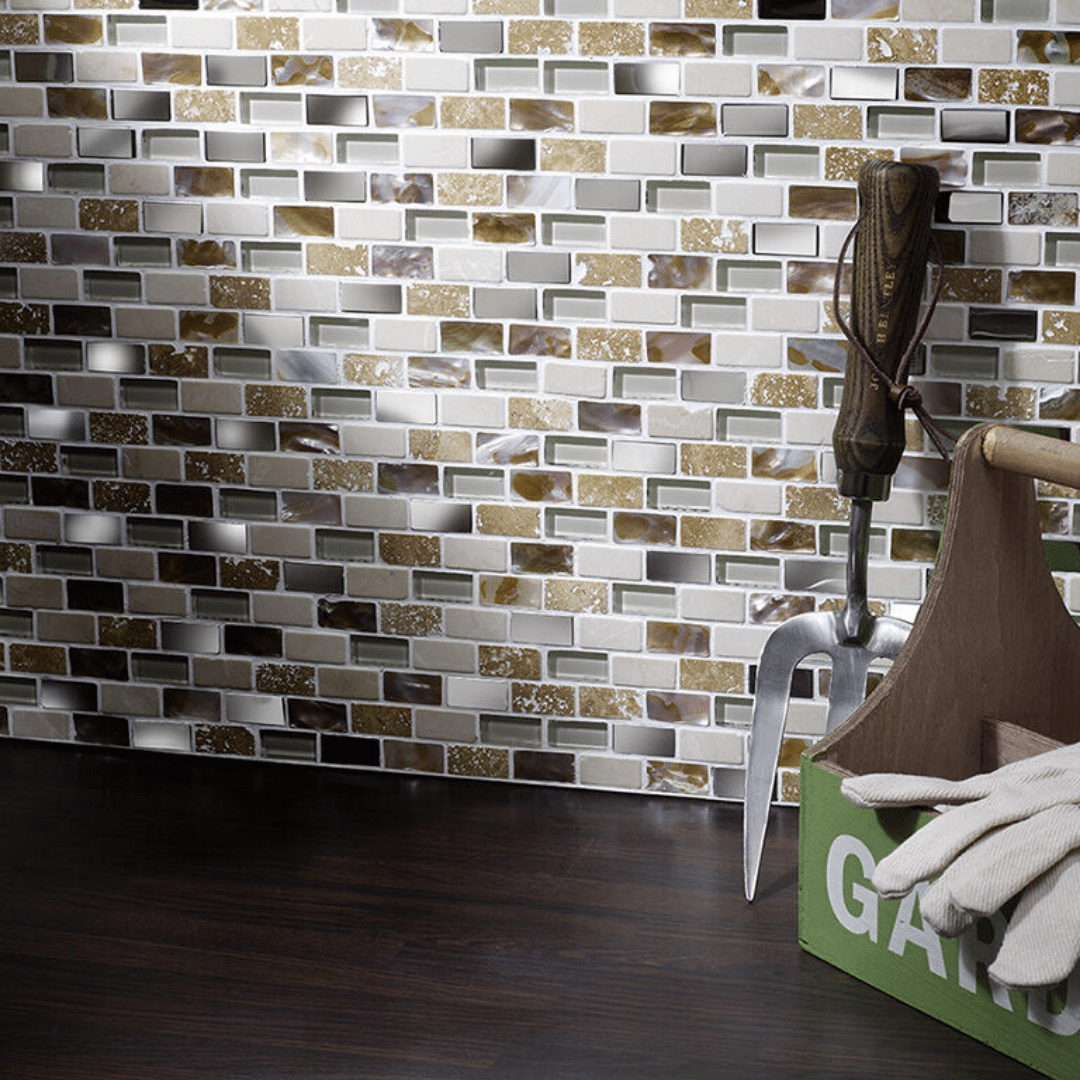 Decorative cream mini brick glass stone metal mosaic tile