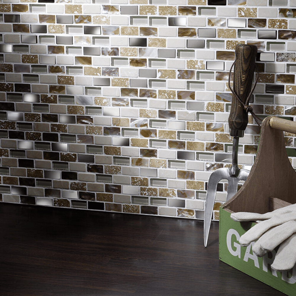 Decorative cream mini brick glass stone metal mosaic tile