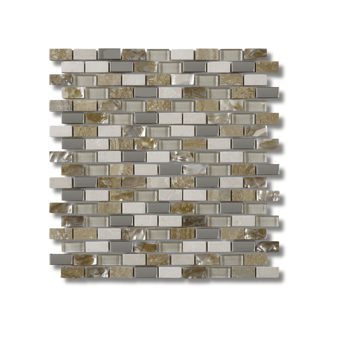 Cream Pearl mixed glass stone metal mini brick mosaic wall