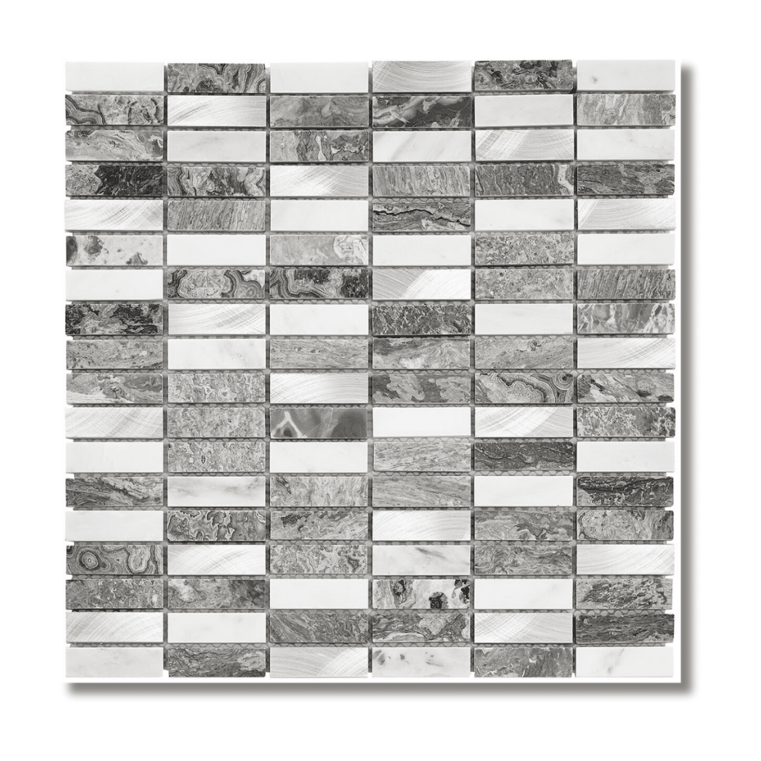 Creswell grey stone metal linear mosaic tiles for wall