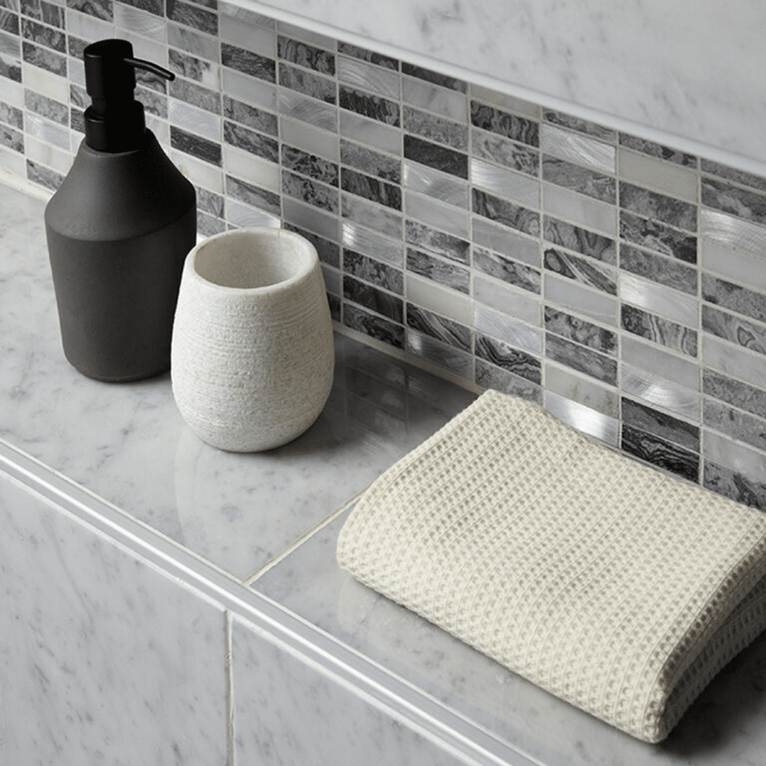 Gloss grey stone and metal mixed finish wall mosaic