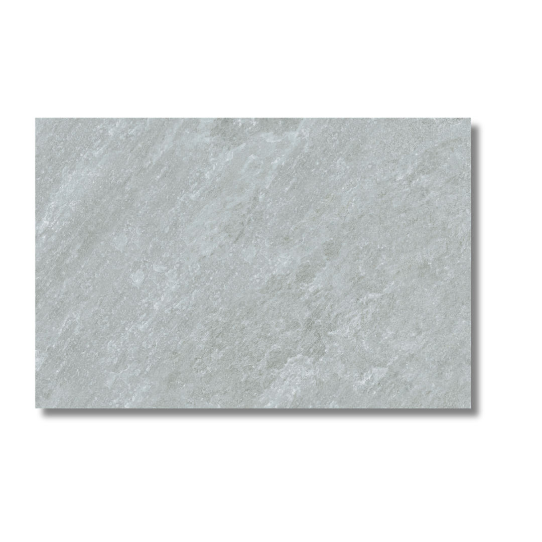 Garden paving design using grey porcelain stone effect tiles