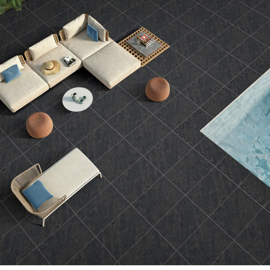 Crynton Nero black stone effect porcelain outdoor floor tiles