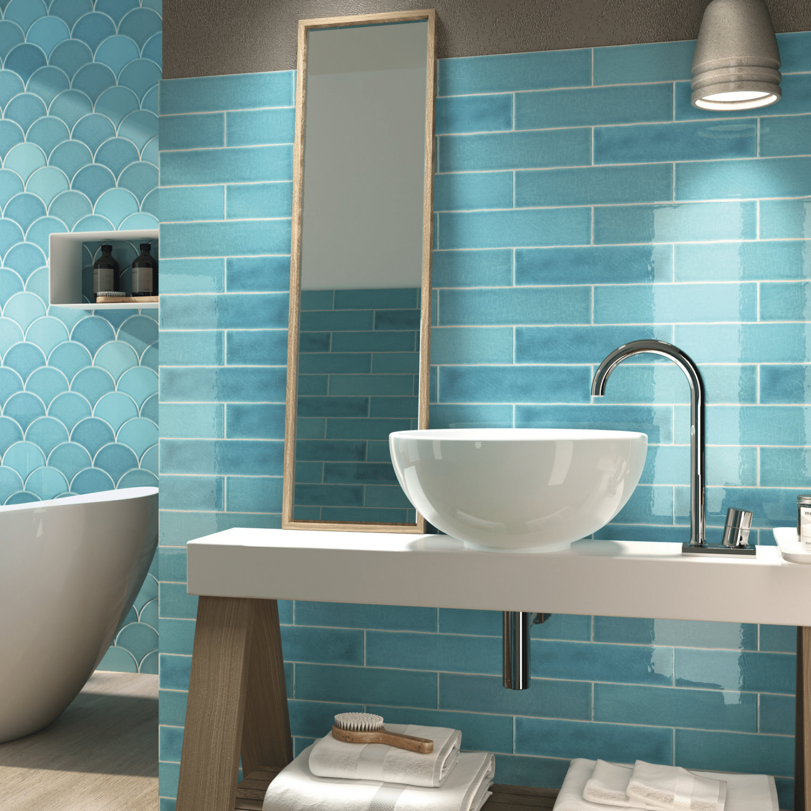 Sky-blue crackled tiles