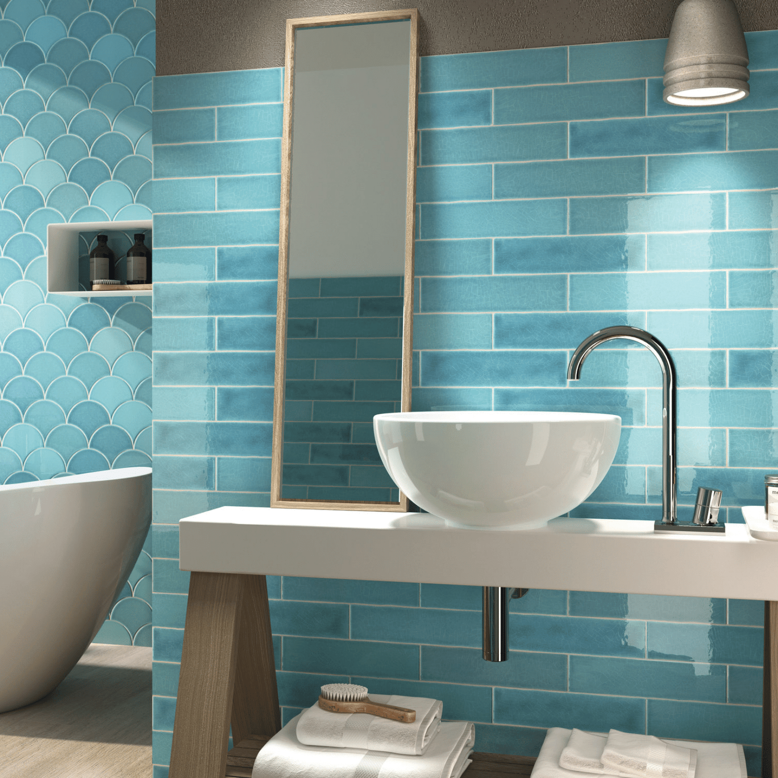 Sky-blue crackled tiles