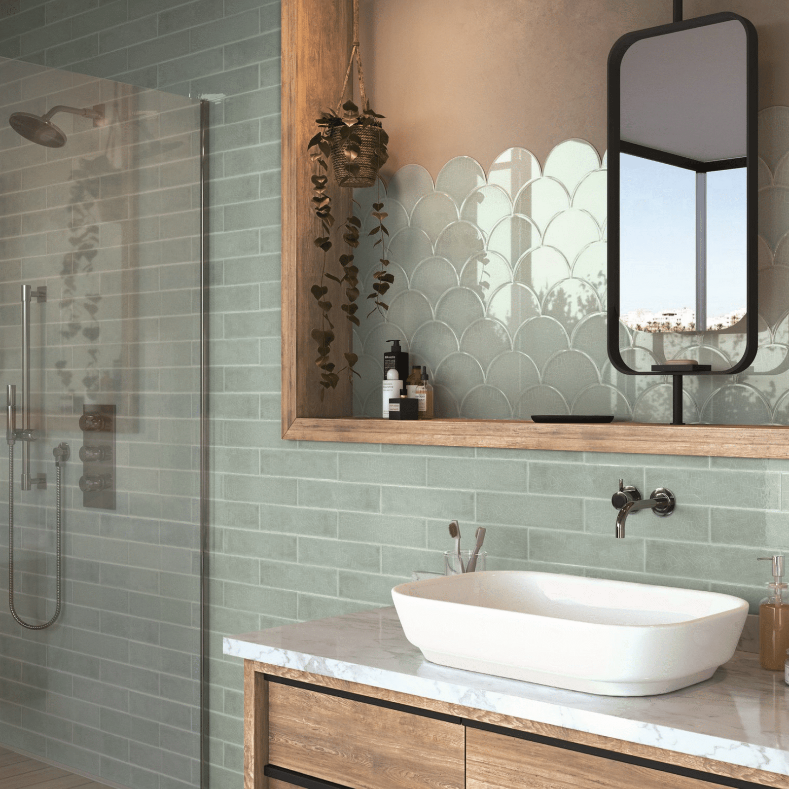 Sky-blue crackled tiles