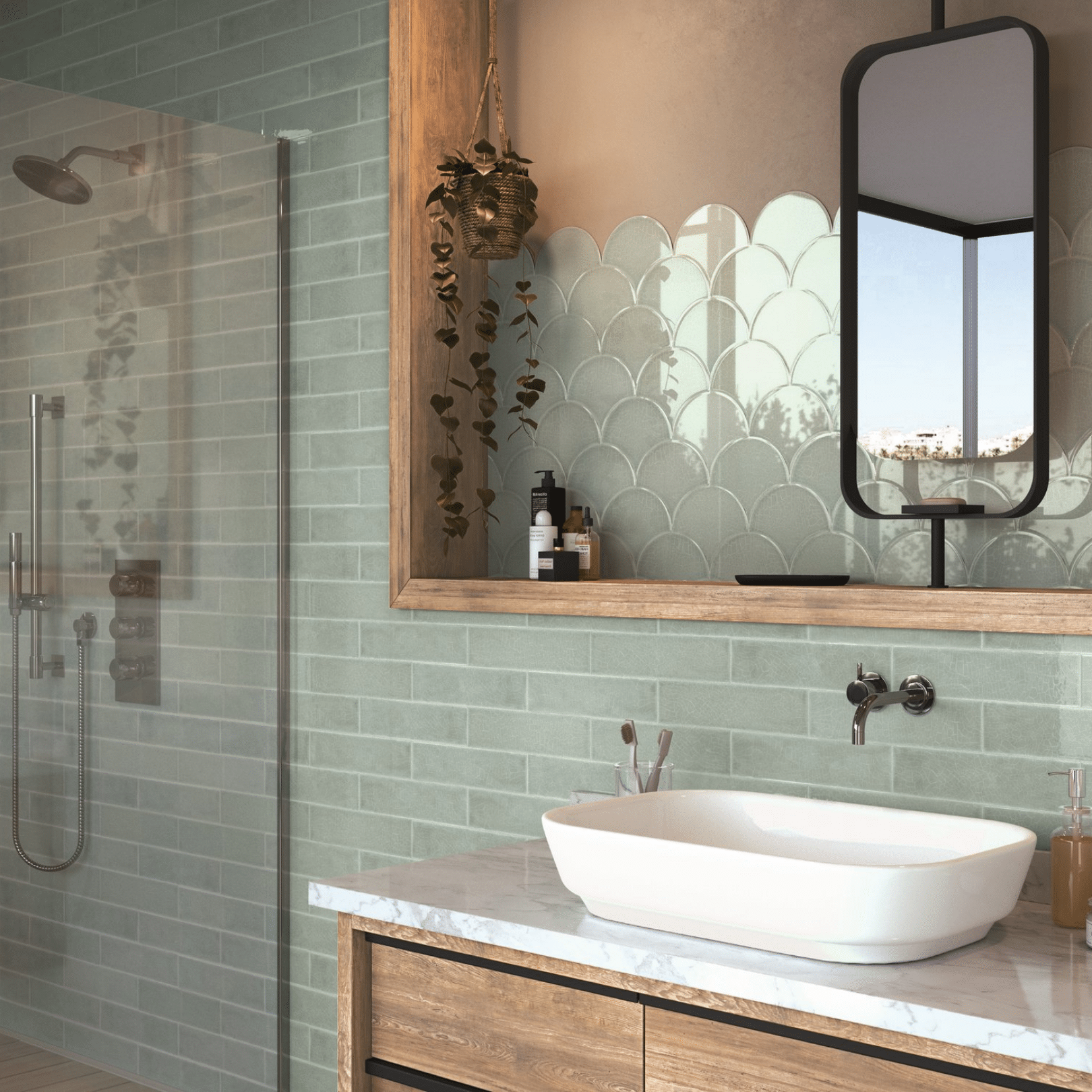 Sky-blue crackled tiles