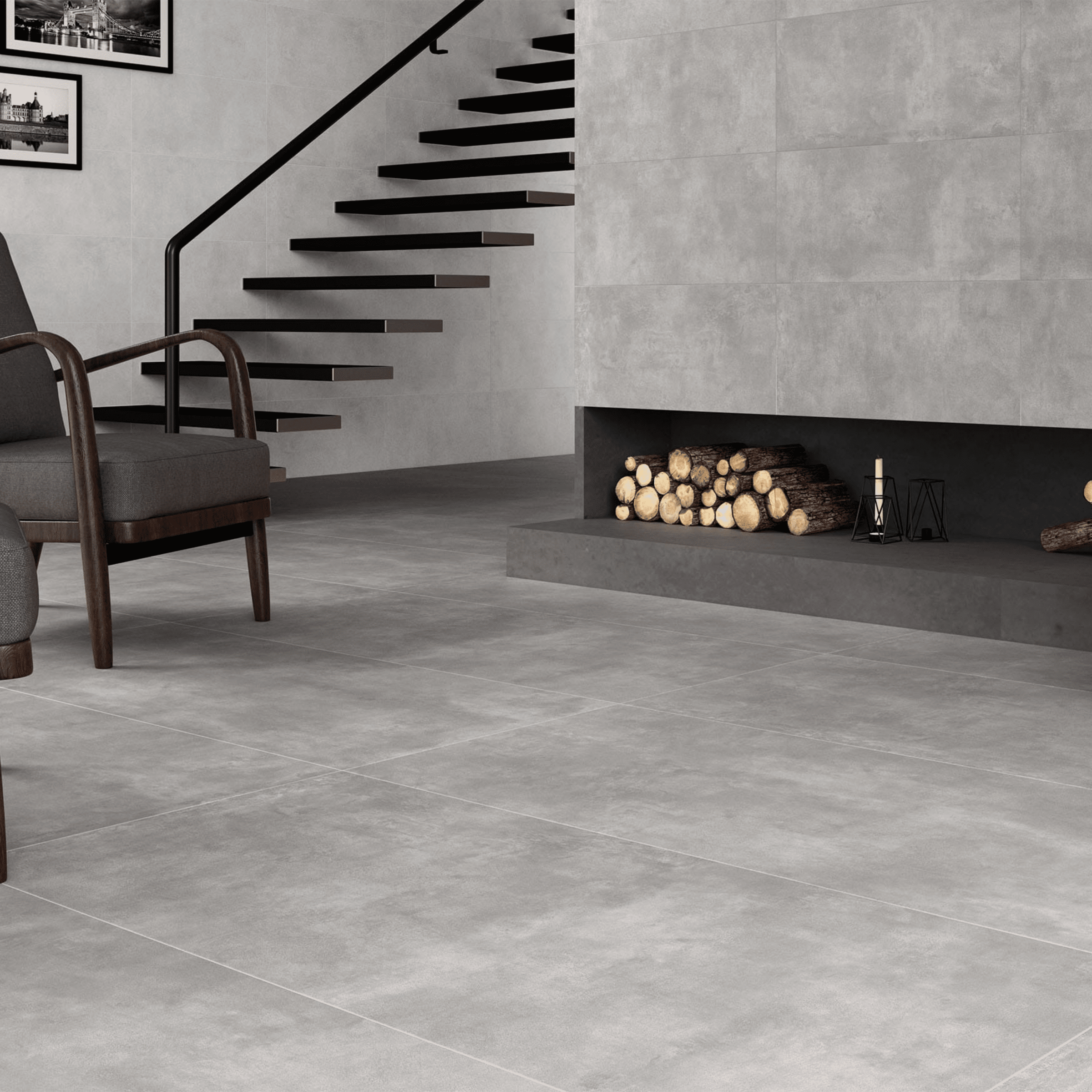 Grey matt porcelain floor tile