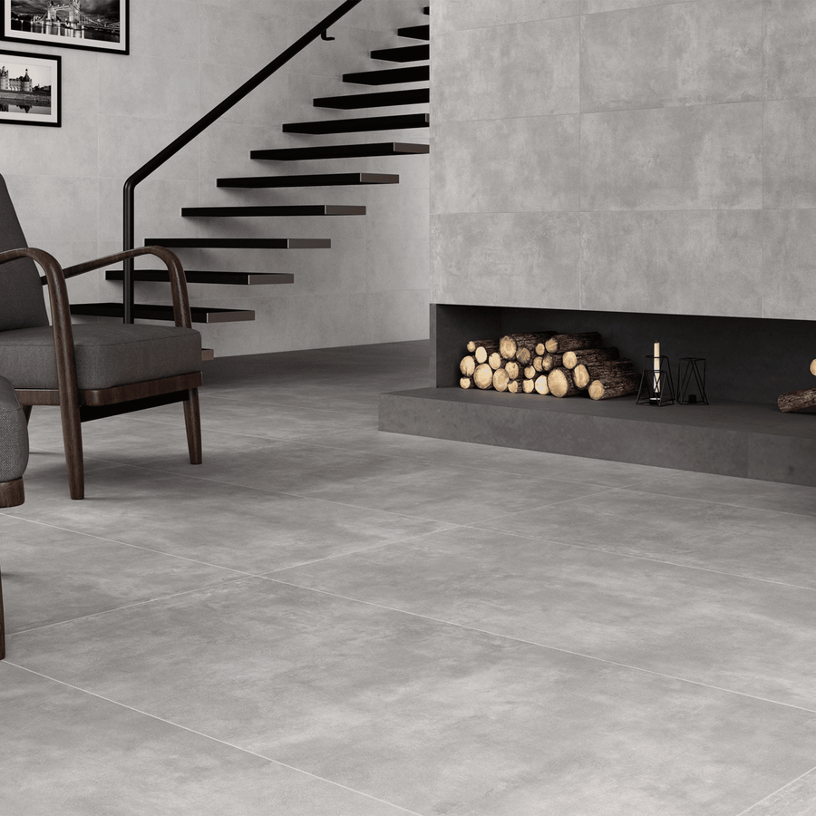 Grey matt porcelain floor tile
