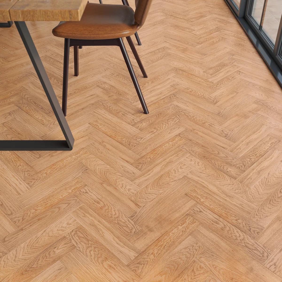 Hartwell Natural Oak Herringbone Flooring in a room setting