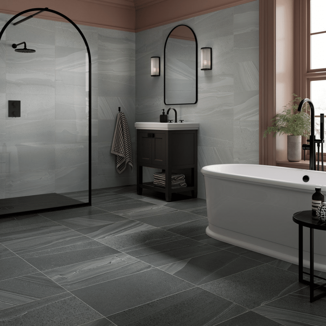 Durable Derwent Dark Grey wall and floor tiles