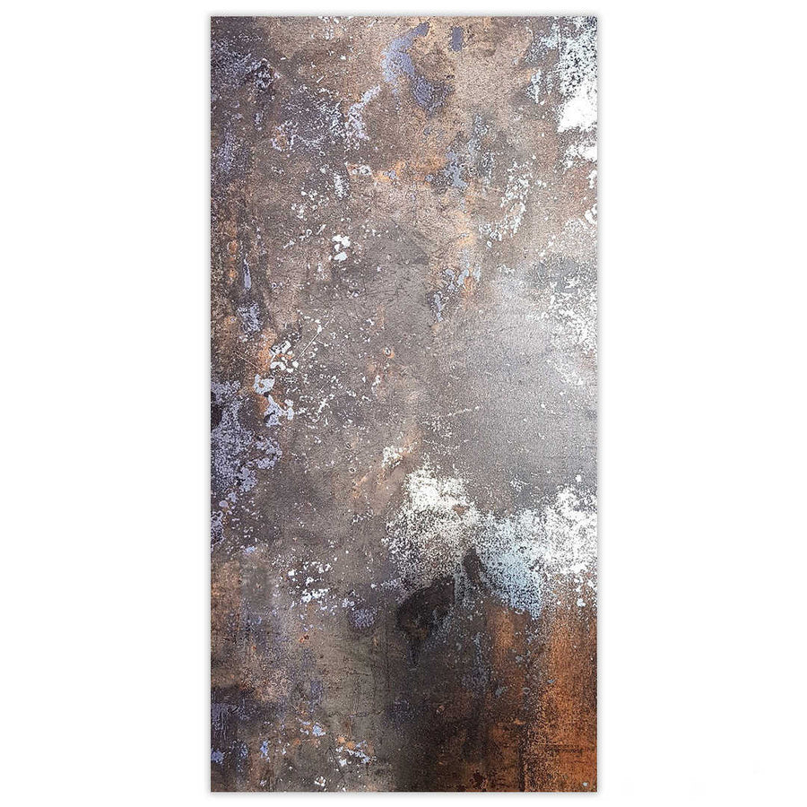 Porcelain tile with earth brown metallic design and a polished finish. 600x1200 Matt Metal Effect Porcelain Tile - Main