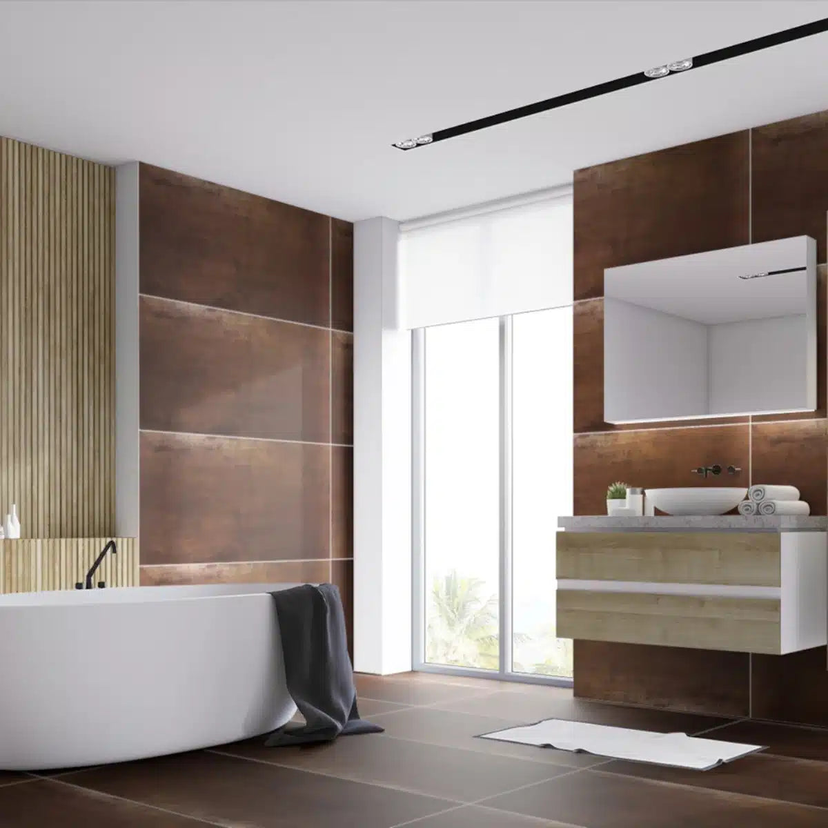 Dorian Brown Matt Porcelain Floor and Wall Tile in Bathroom