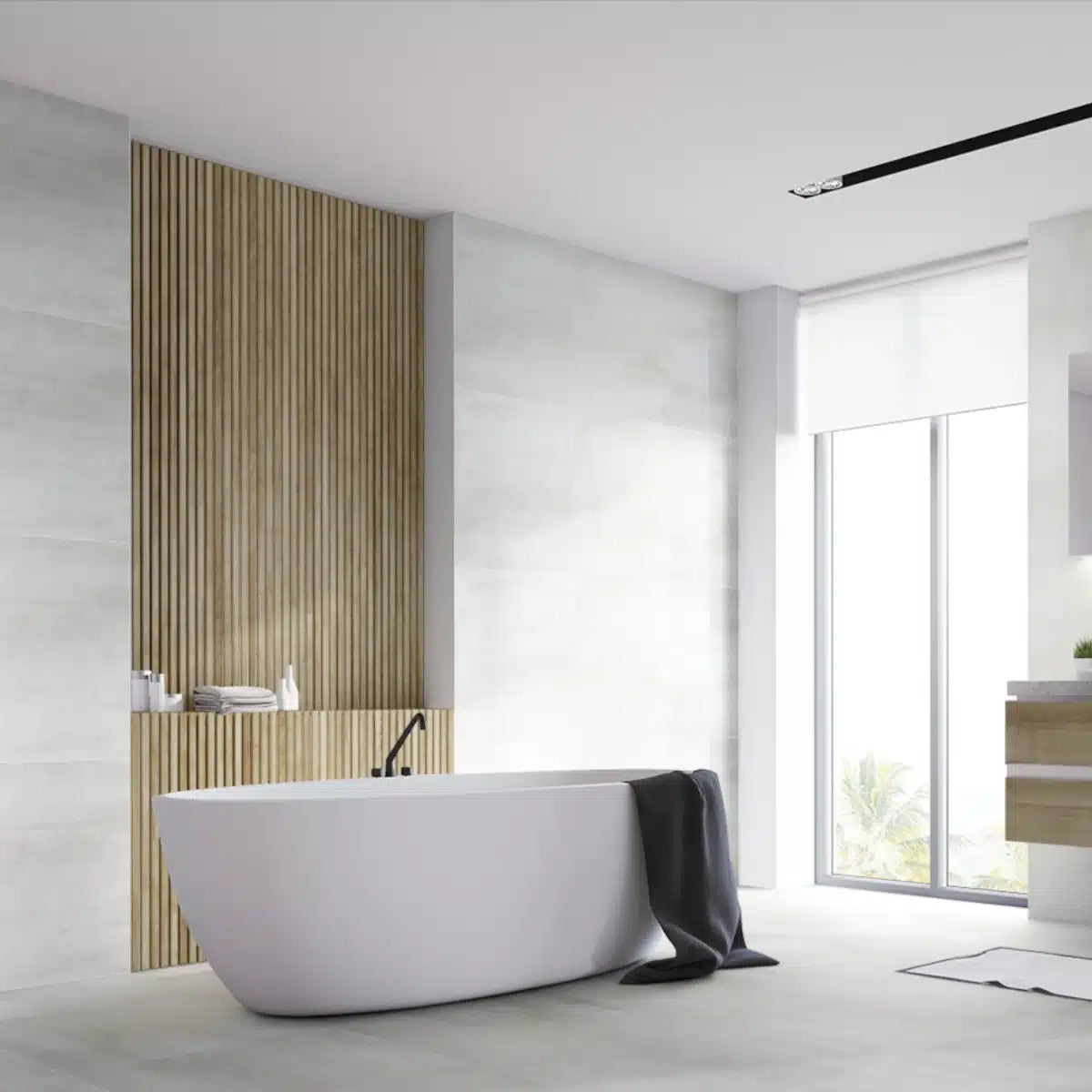 Dorian White Matte Porcelain Tile in Bathroom