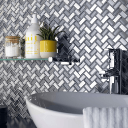 Dusk Grey herringbone glass mirror stone wall mosaic
