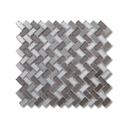 Stylish grey mixed finish glass stone herringbone tiles
