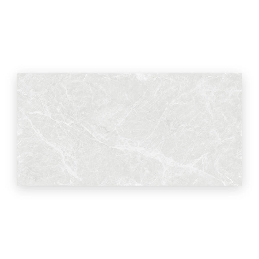 Cosmos Bianco polished porcelain tiles with marble appearance