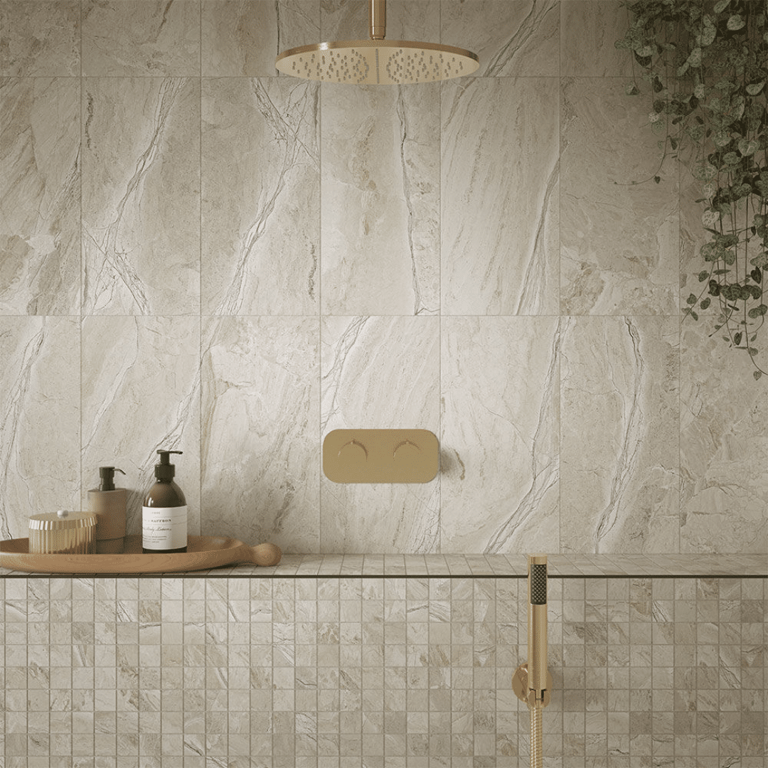 Beige porcelain wall and floor tiles with anti slip texture