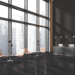 Polished black marble effect porcelain wall and floor tiles design