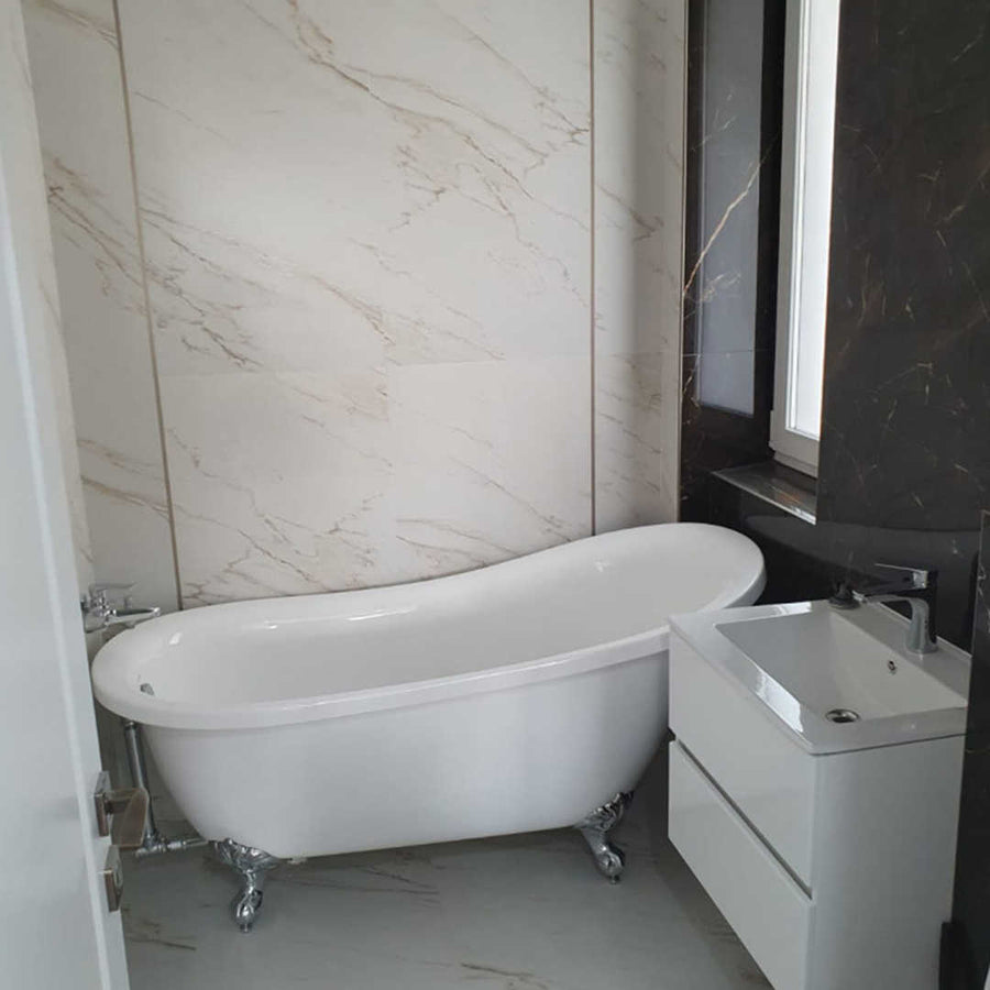 Elegant Carrara Grande White 600x1200 Carving Marble Effect Porcelain Tile - Original