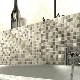 Cream polished glass and stone mosaic wall tile