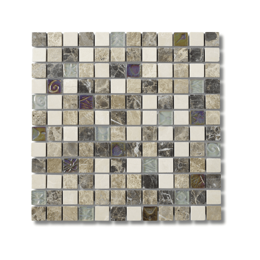 Cream polished glass and stone mosaic wall tile