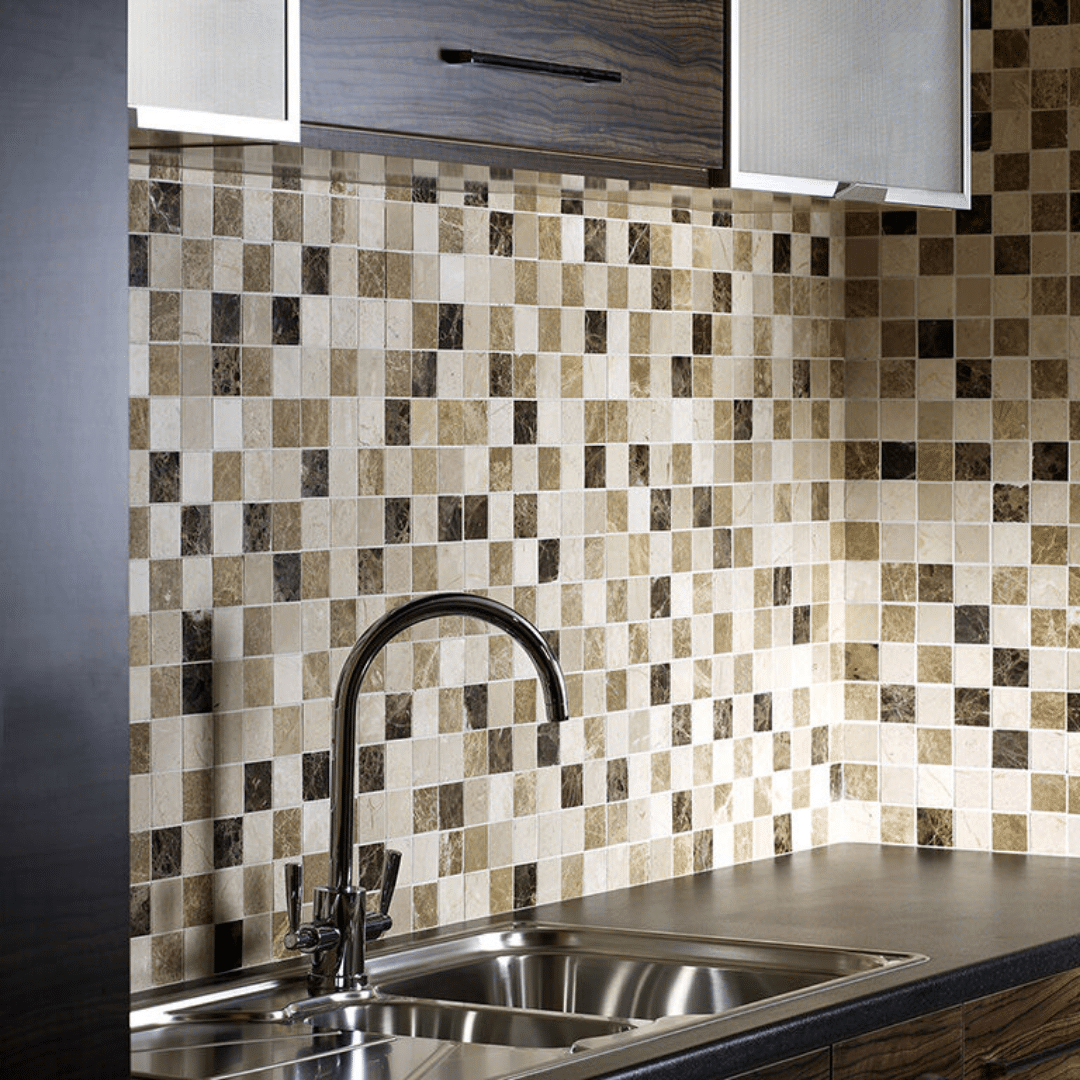 Cream polished marble mosaic for stylish kitchen walls