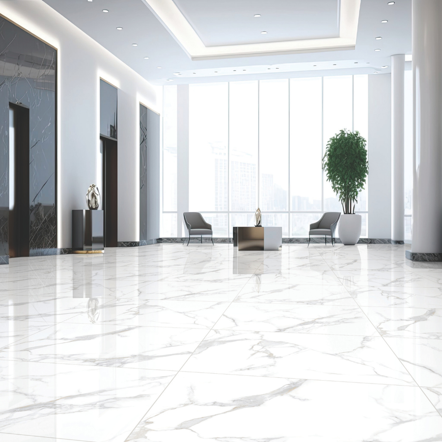 Endless Crest Statuario white marble effect wall and floor tiles