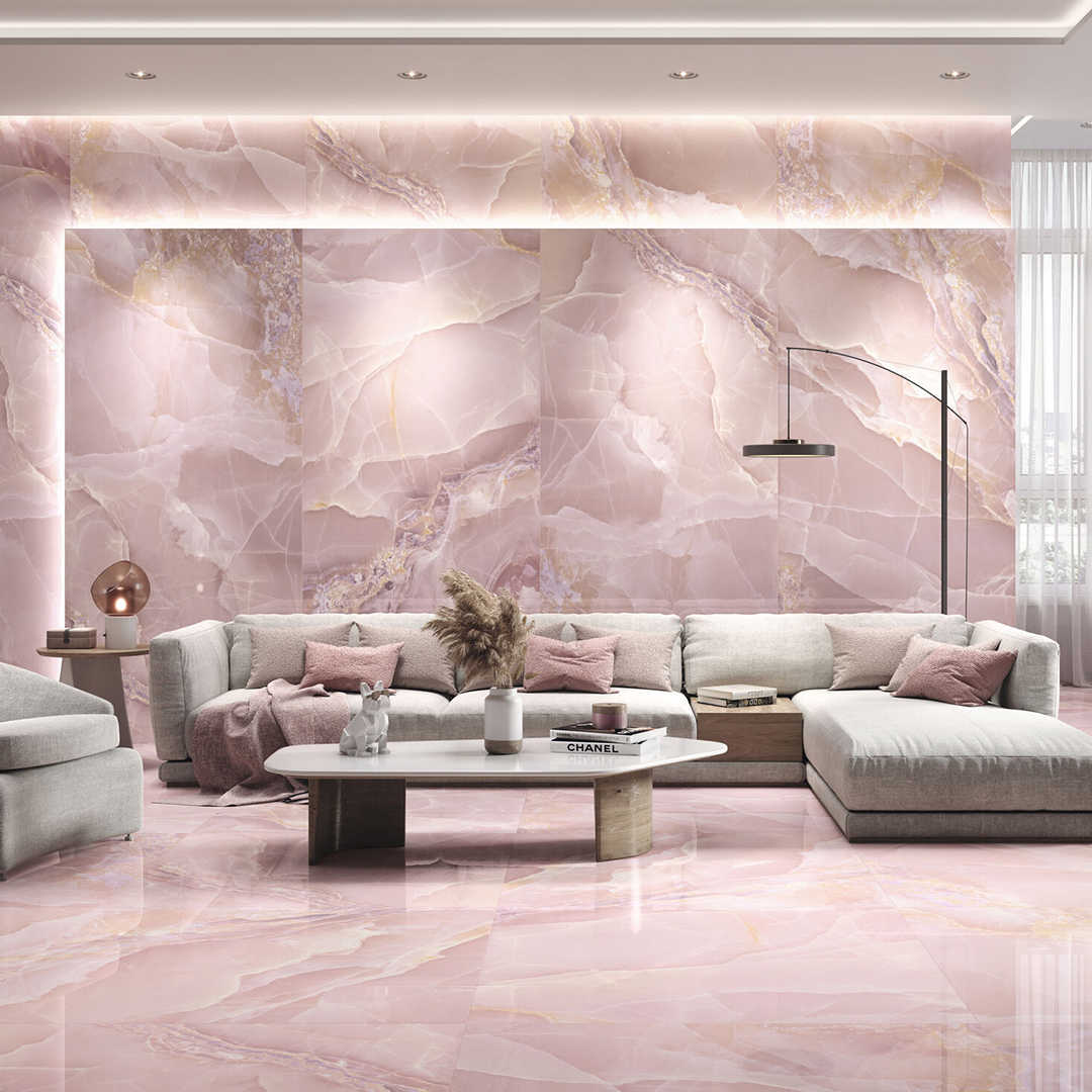 Ethereal Onyx Rose Pink 600x1200 Polished Onyx Effect Porcelain Tile - Render