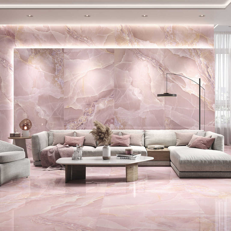Ethereal Onyx Rose Pink 600x1200 Polished Onyx Effect Porcelain Tile - Render
