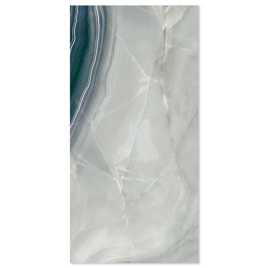 Porcelain tile with blue onyx design and a polished finish. Exotic Onyx Blue 600x1200 Polished Onyx Effect Porcelain Tile - Main