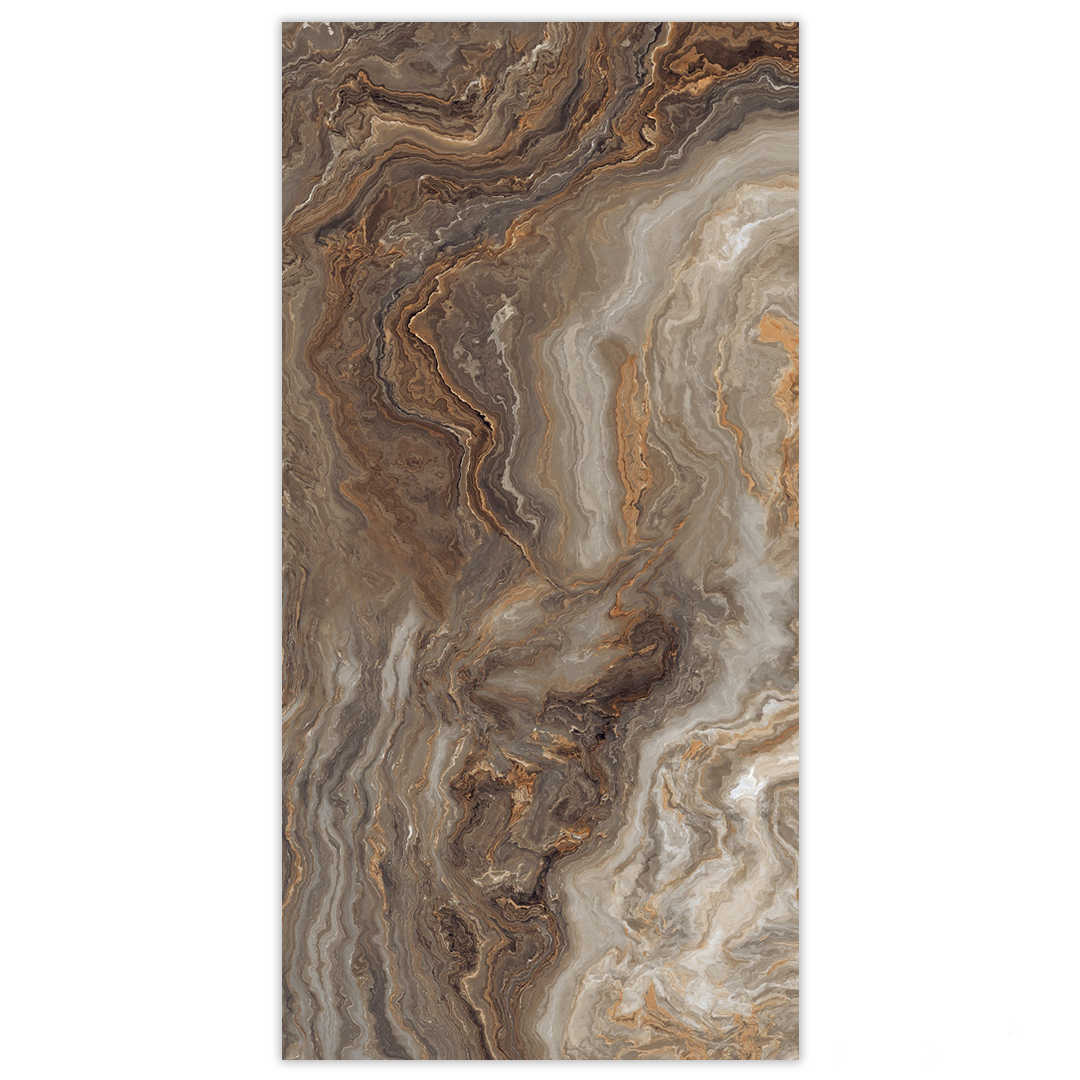 Porcelain tile with verde green onyx design and a polished finish.