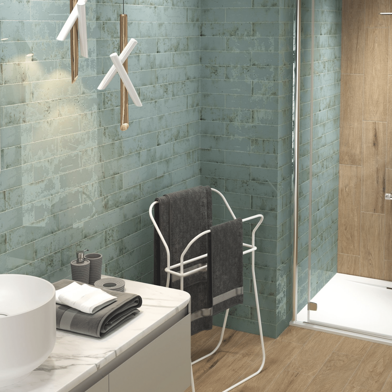 Glossy ceramic aqua tiles